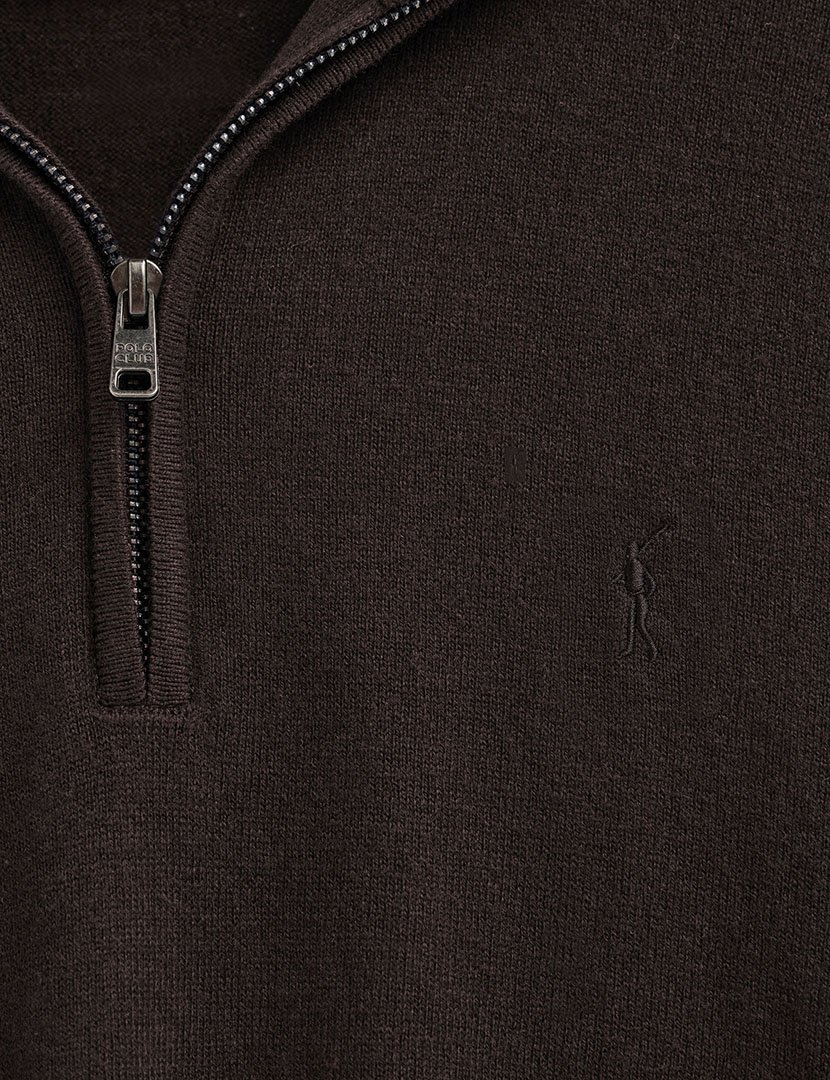 Camisola com meio fecho de lã GG12 Castano Escuro