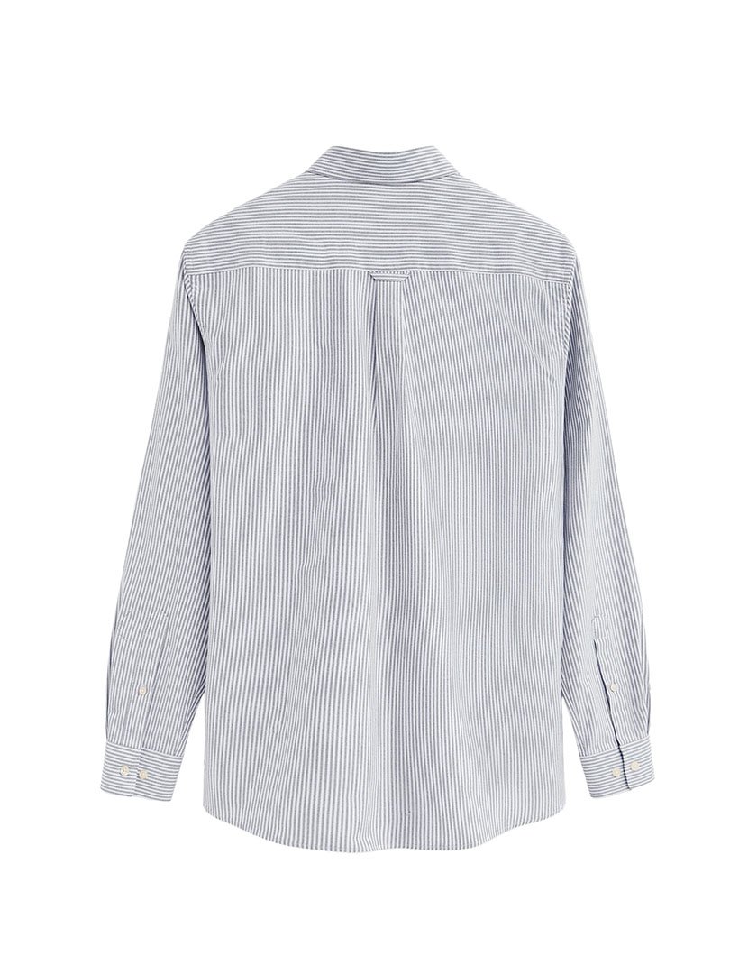 Camisa de manga comprida às riscas slim fit Azul Marinho