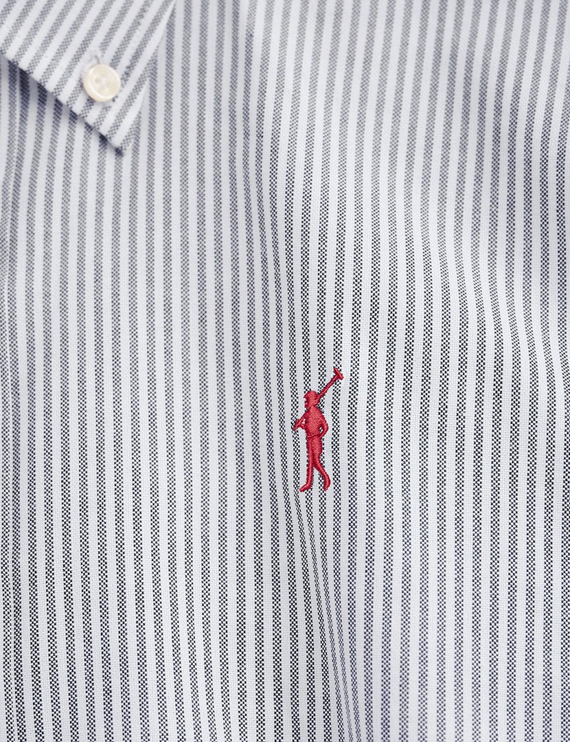 Camisa de manga comprida às riscas slim fit Azul Marinho