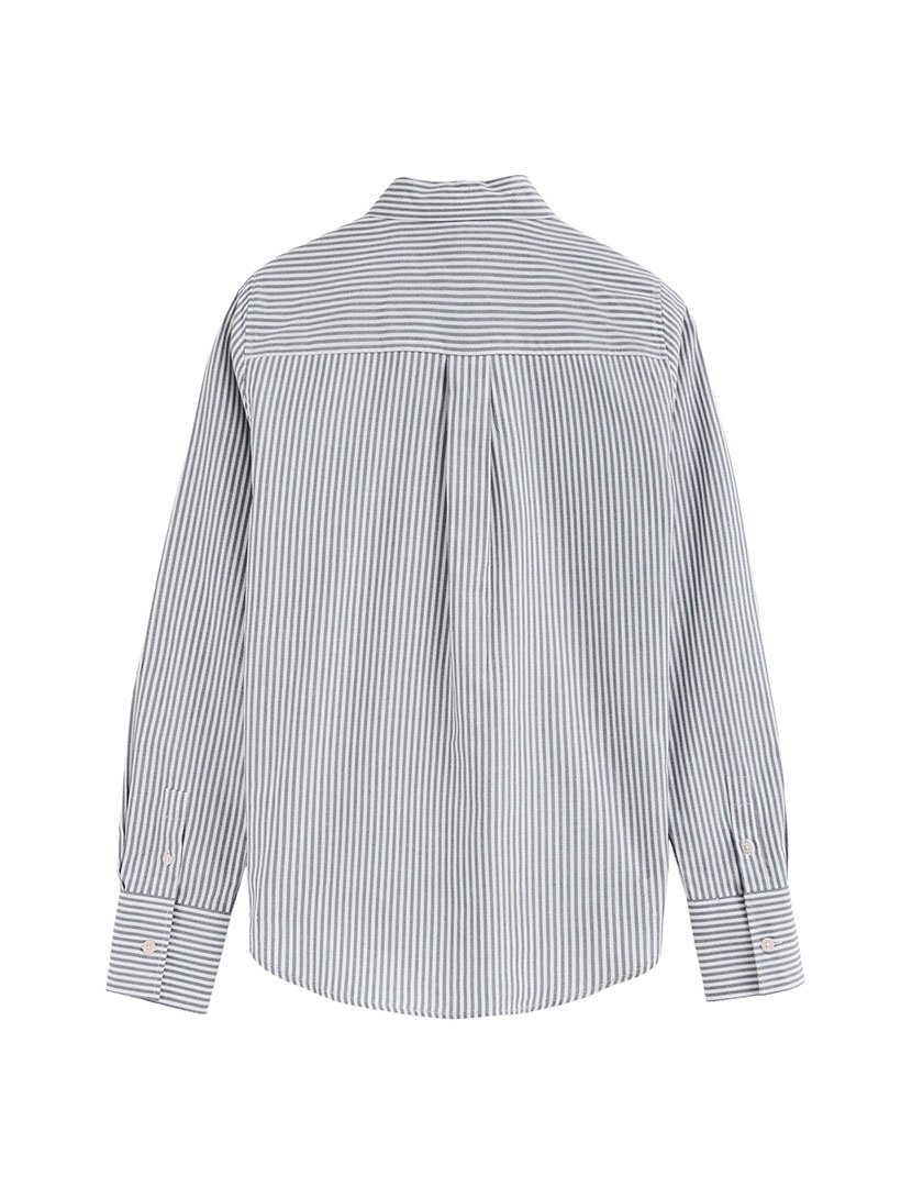 Camisa de manga comprida às riscas regular fit Azul Marinho