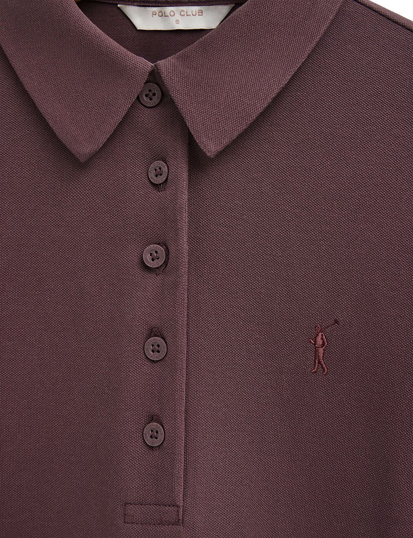 Pólo de manga comprida slim fit Ameixa