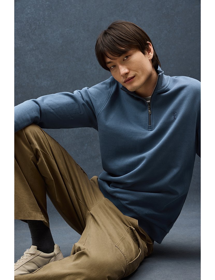 Sweatshirt com meio fecho regular fit Azul