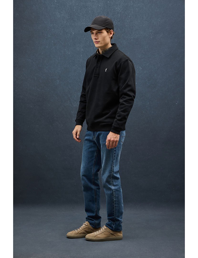 Pólo de manga comprida regular fit Preto