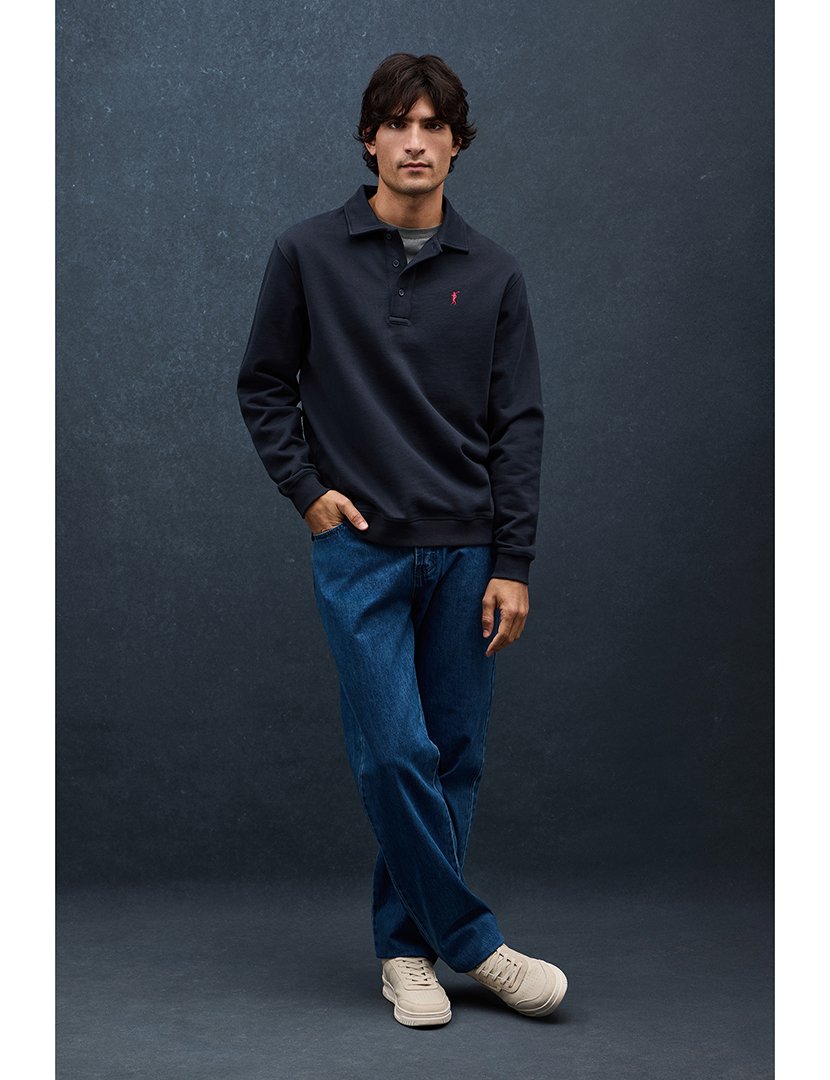 Pólo de manga comprida regular fit Azul Marinho