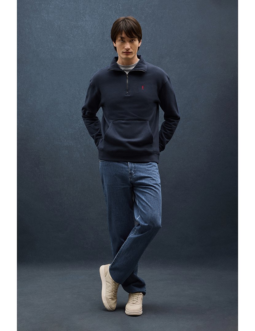 Sweatshirt com meio fecho Azul Marinho