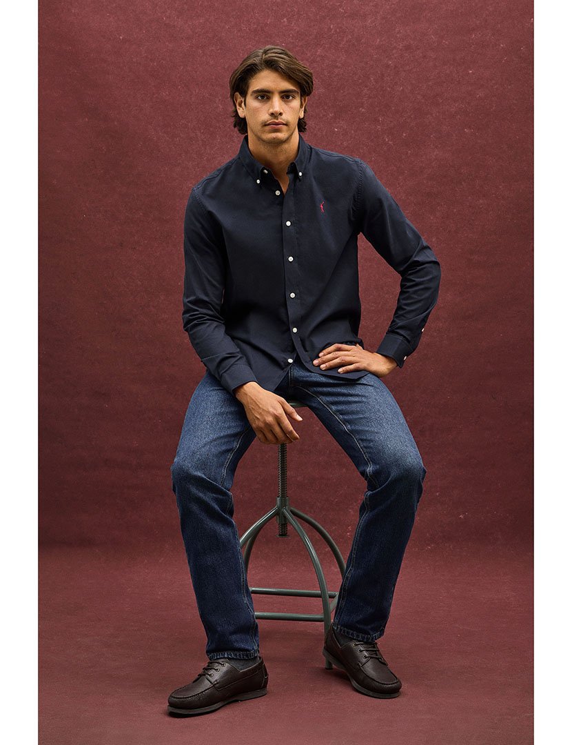Camisa de manga comprida Oxford Azul Marinho