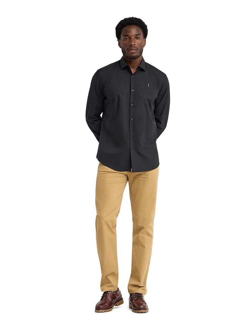 Camisa de manga comprida slim fit Preto