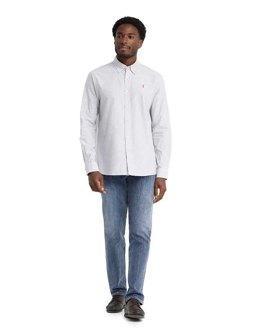 Camisa de manga comprida às riscas slim fit Azul Marinho