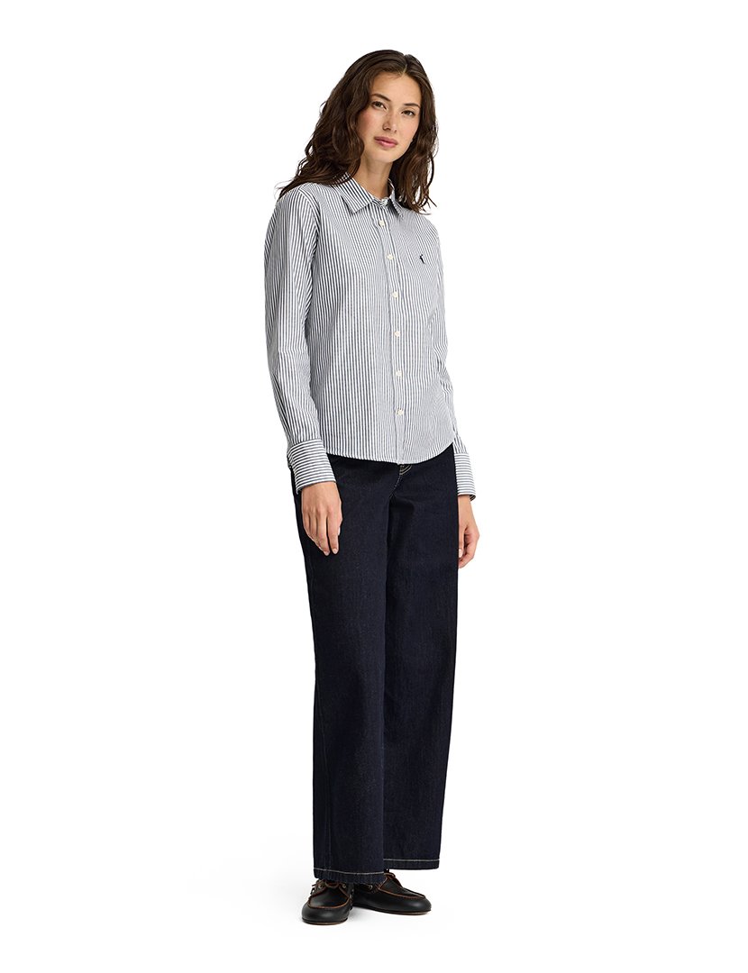 Camisa de manga comprida às riscas regular fit Azul Marinho
