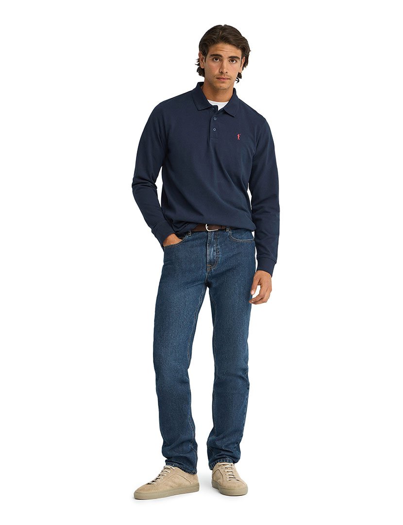 Pólo de manga comprida regular fit Azul Marinho