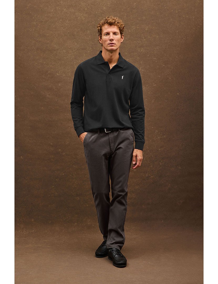 Pólo de manga comprida regular fit Preto