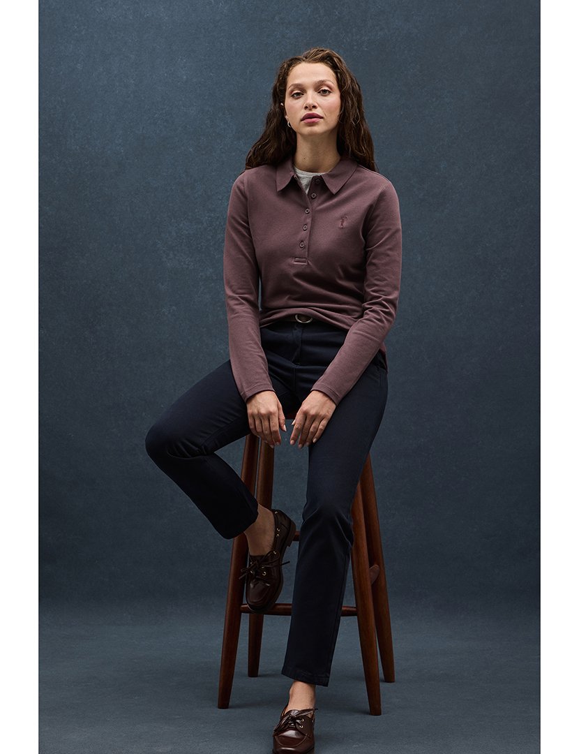 Pólo de manga comprida slim fit Ameixa