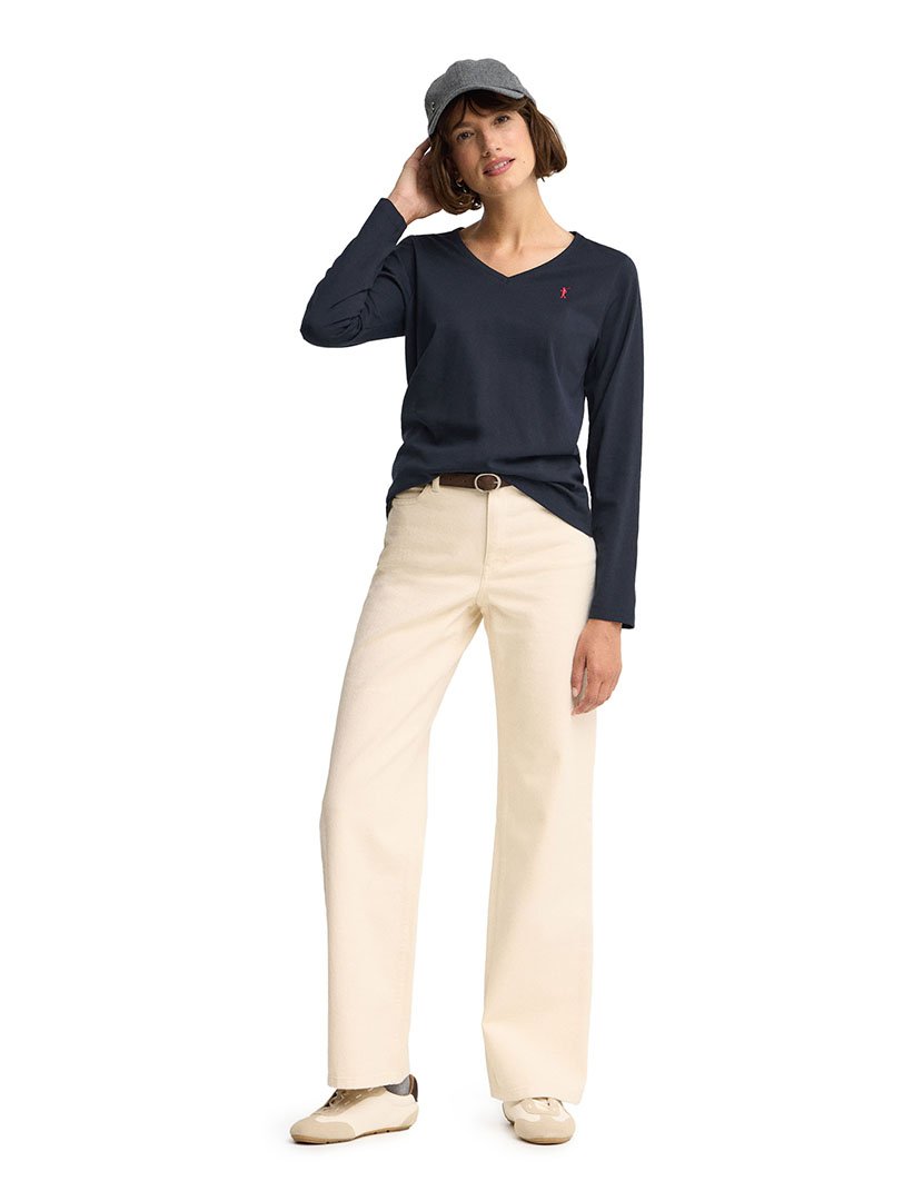 Camisola gola em V Azul Marinho