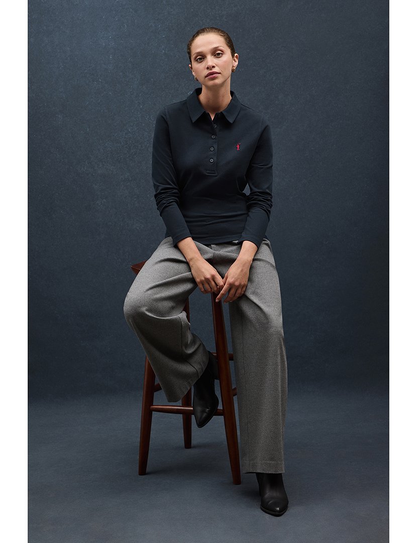 Pólo de manga comprida slim fit Azul Marinho