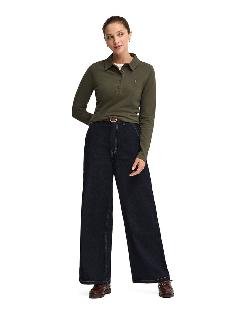 Pólo de manga comprida slim fit Verde Militar