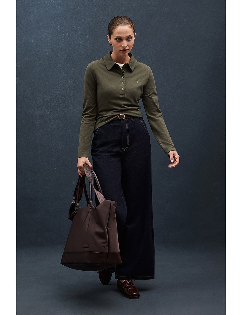 Pólo de manga comprida slim fit Verde Militar