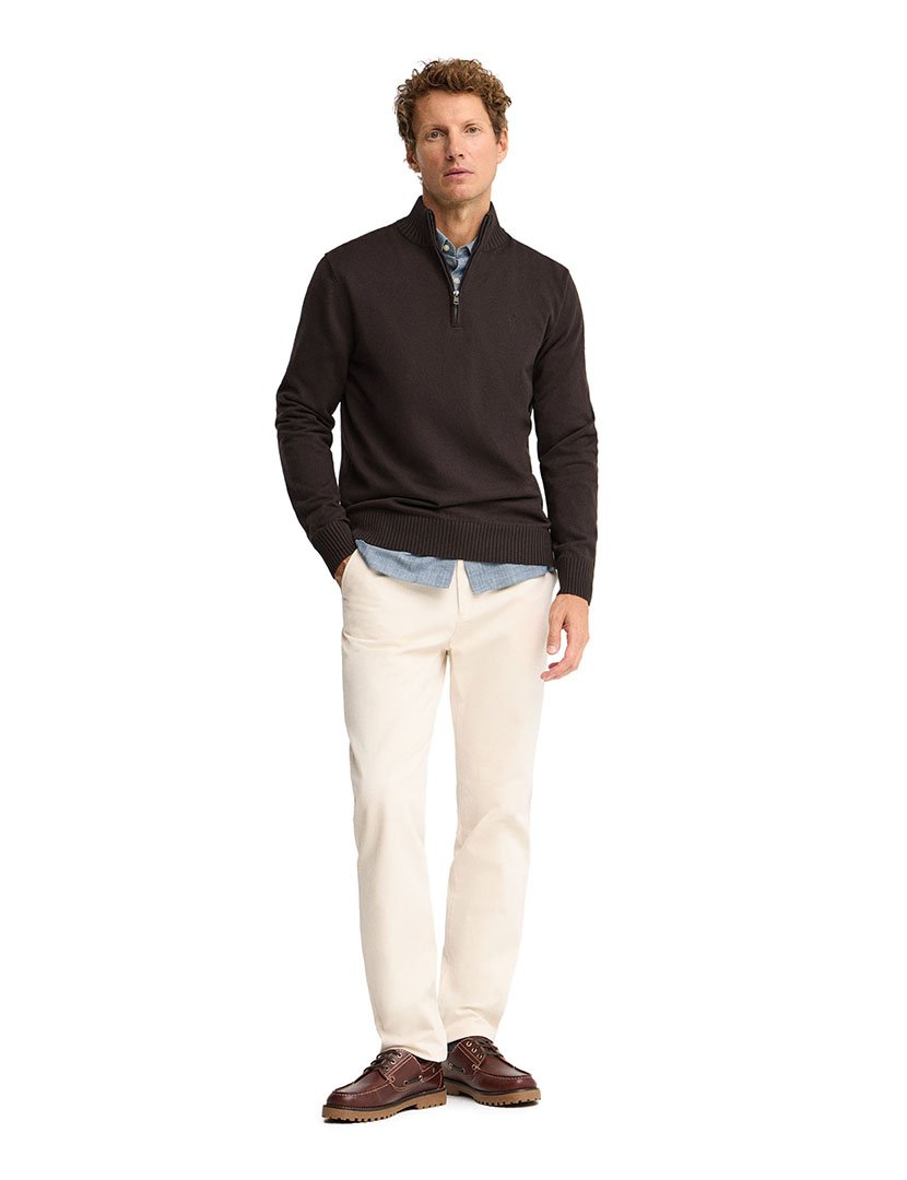 Camisola com meio fecho de lã GG12 Castano Escuro