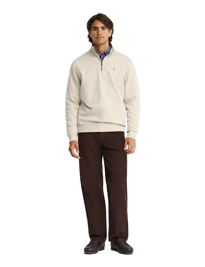 Sweatshirt com meio fecho regular fit Bege