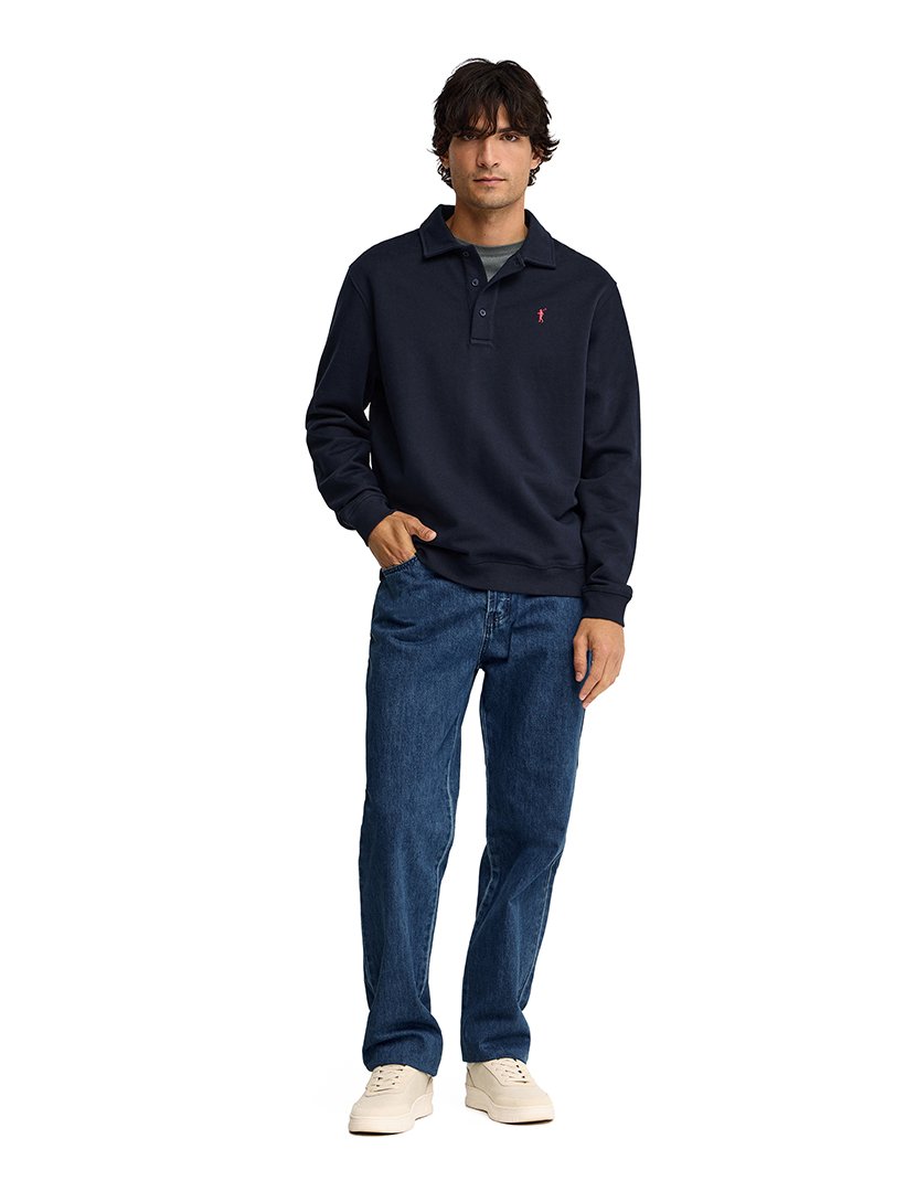 Pólo de manga comprida regular fit Azul Marinho