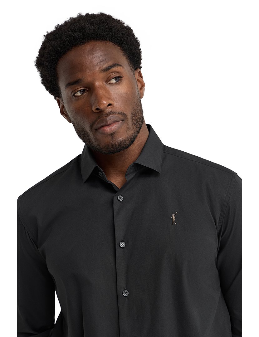 Camisa de manga comprida slim fit Preto