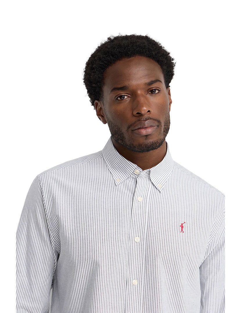 Camisa de manga comprida às riscas slim fit Azul Marinho