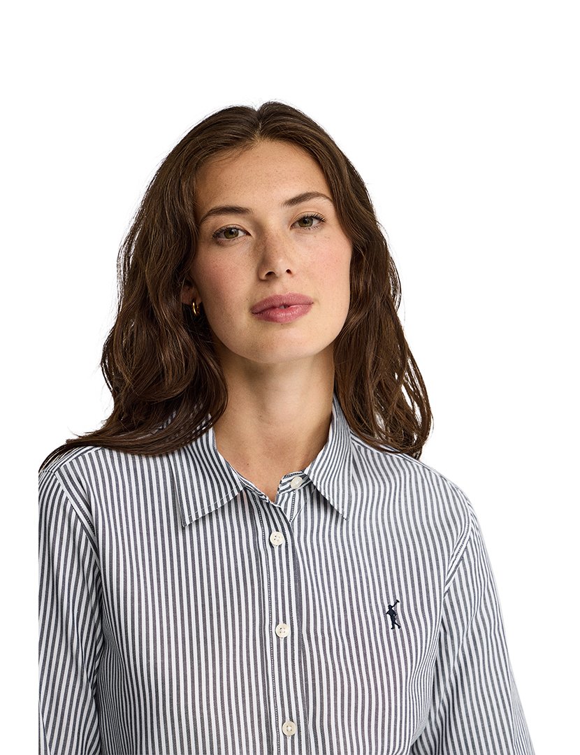 Camisa de manga comprida às riscas regular fit Azul Marinho