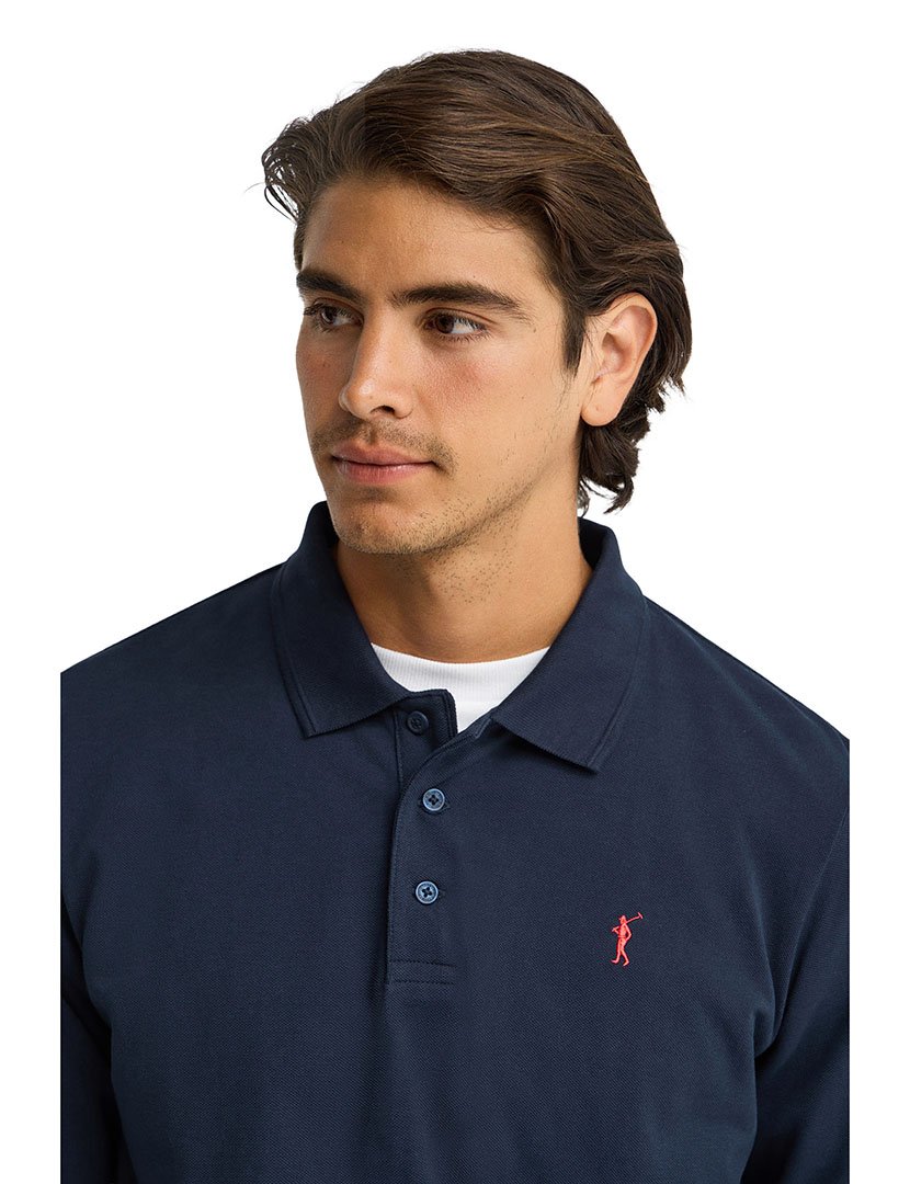 Pólo de manga comprida regular fit Azul Marinho