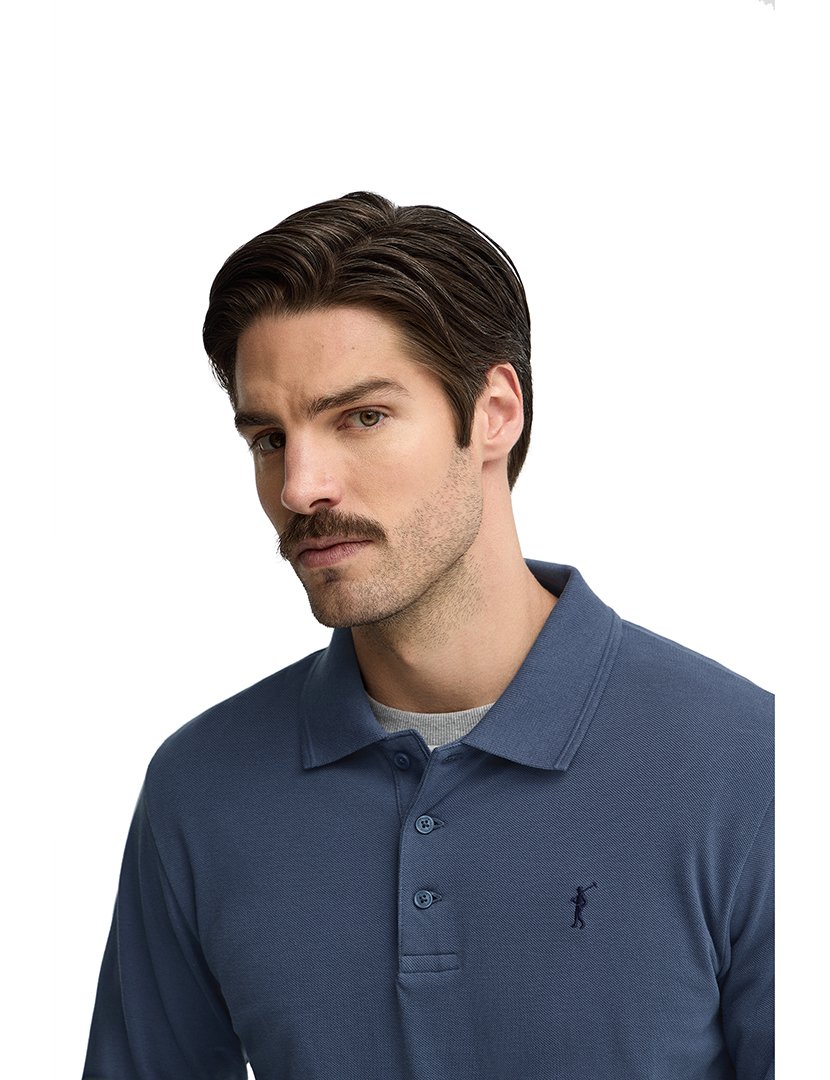 Pólo de manga comprida regular fit Azul