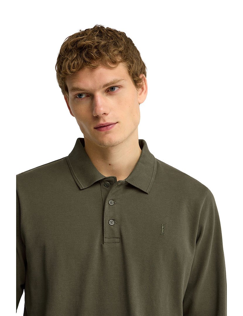 Pólo de manga comprida regular fit Verde Militar