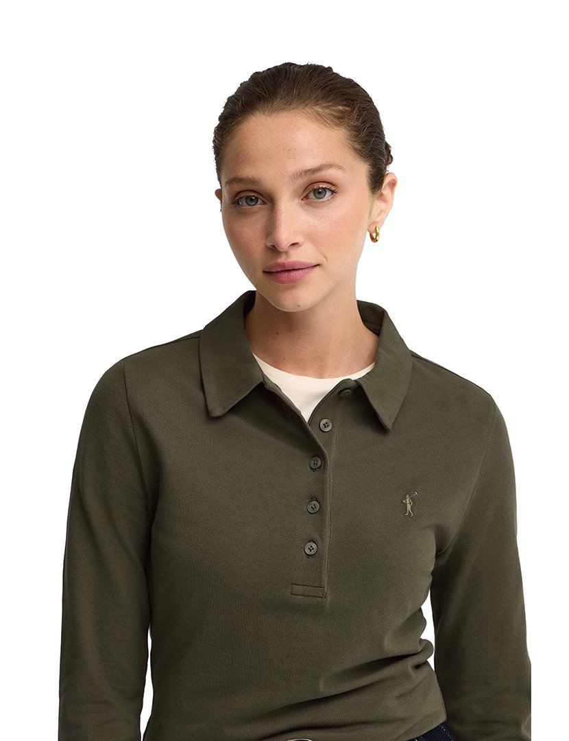 Pólo de manga comprida slim fit Verde Militar