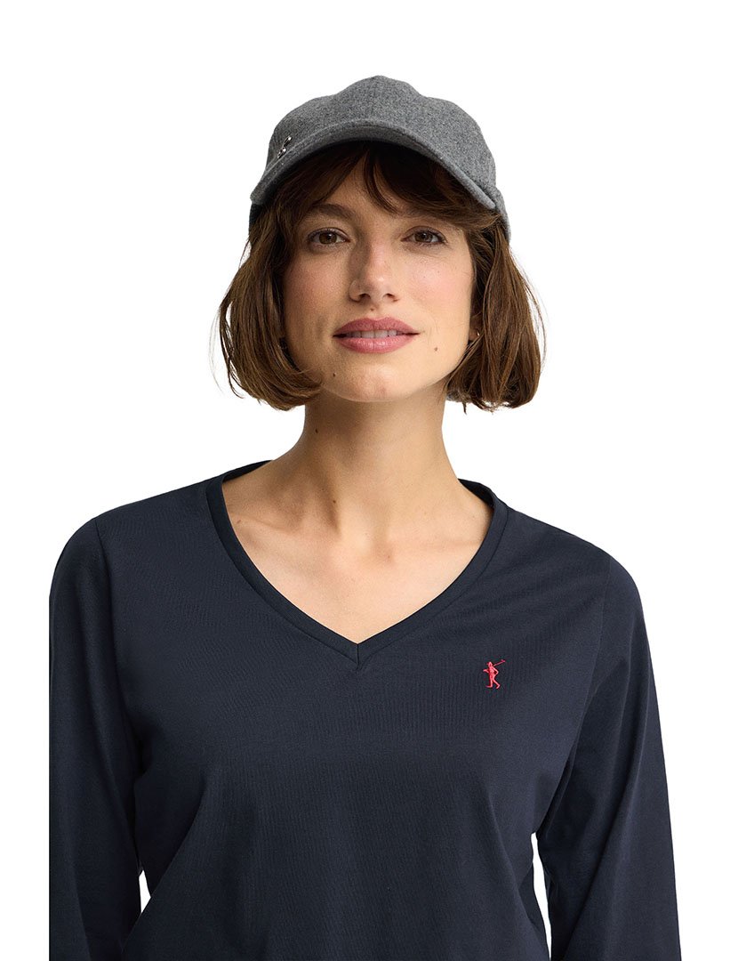 Camisola gola em V Azul Marinho
