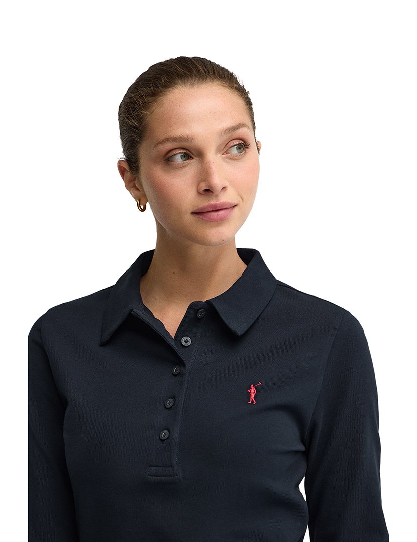 Pólo de manga comprida slim fit Azul Marinho