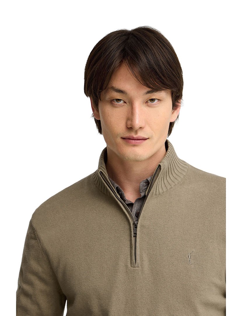 Camisola com meio fecho de lã GG12 Verde