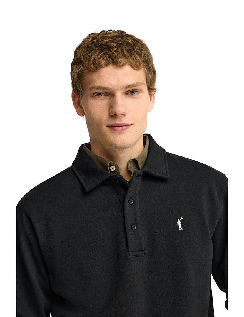 Pólo de manga comprida regular fit Preto