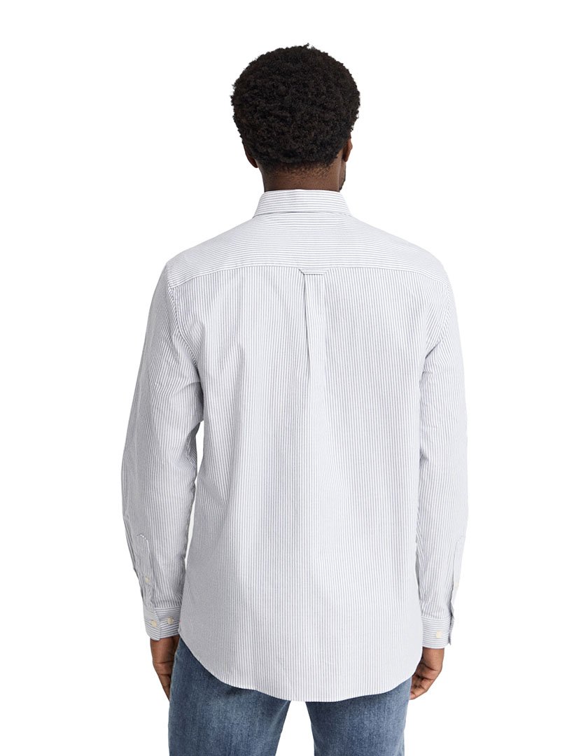 Camisa de manga comprida às riscas slim fit Azul Marinho