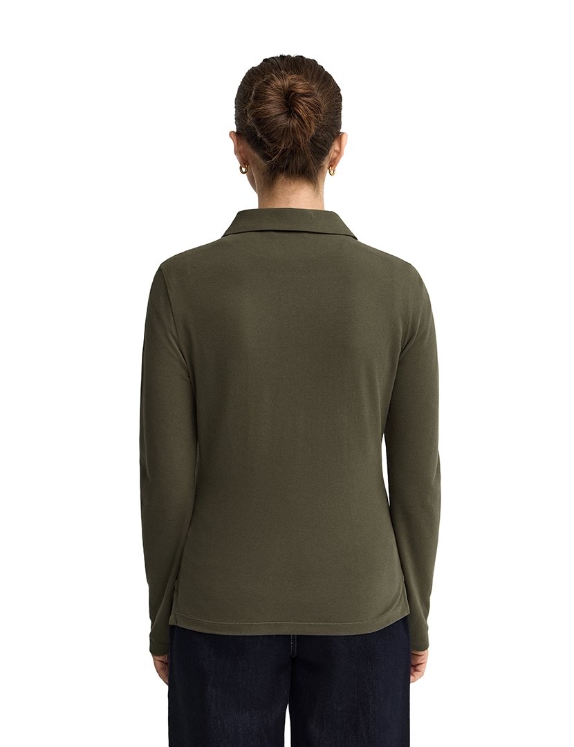 Pólo de manga comprida slim fit Verde Militar