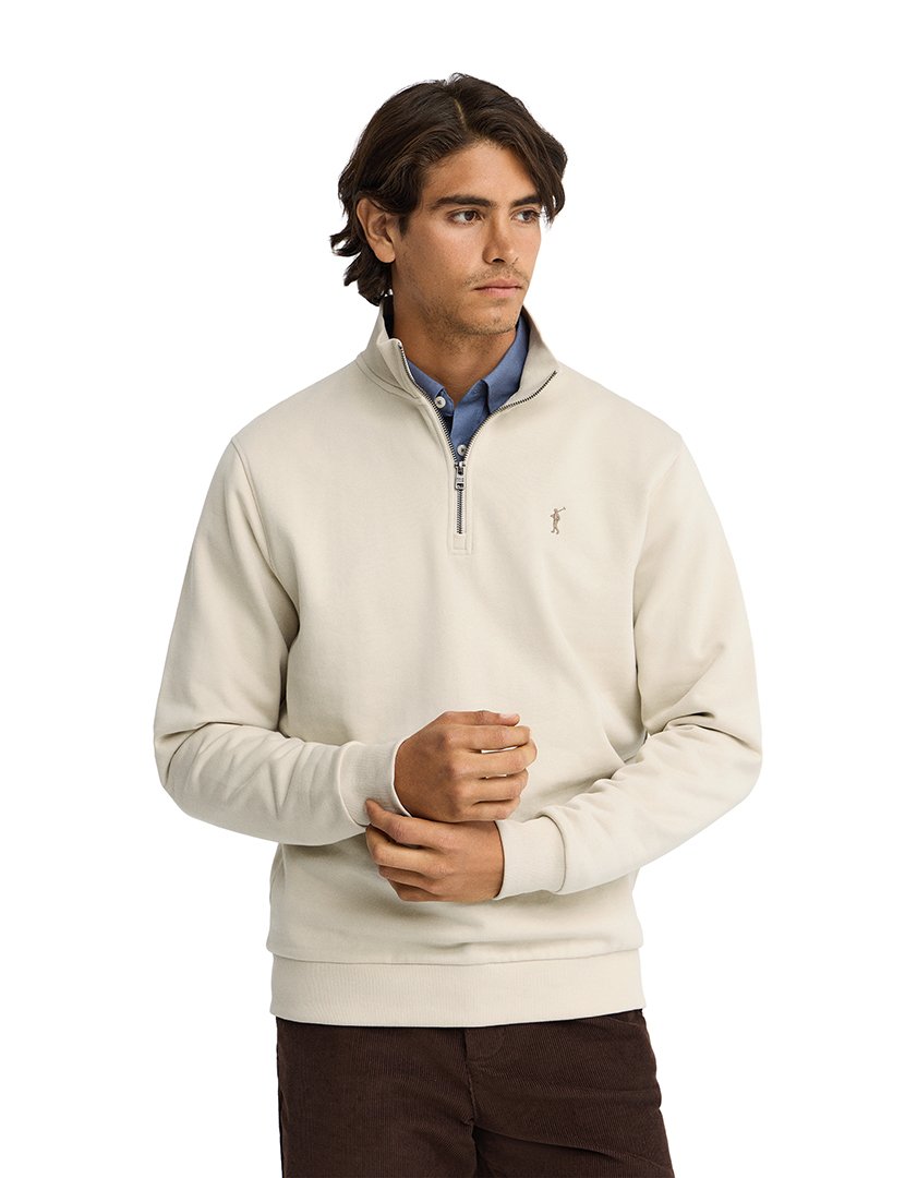 Sweatshirt com meio fecho regular fit Bege