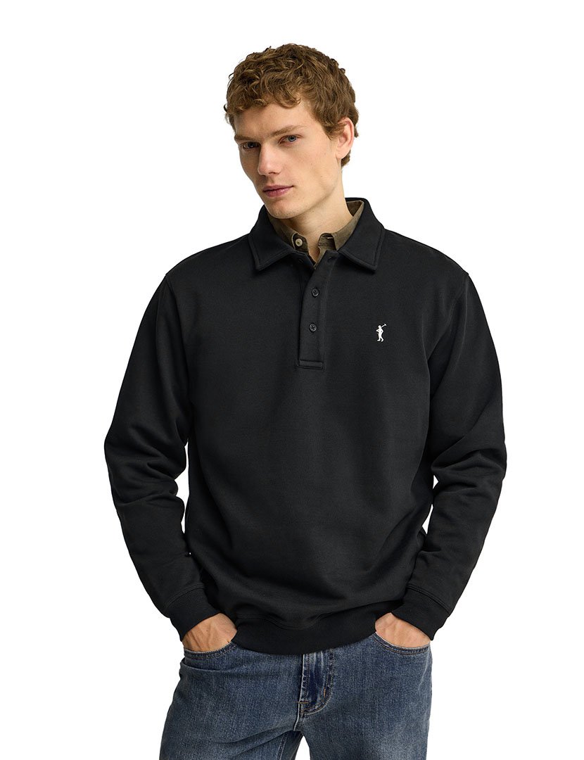 Pólo de manga comprida regular fit Preto