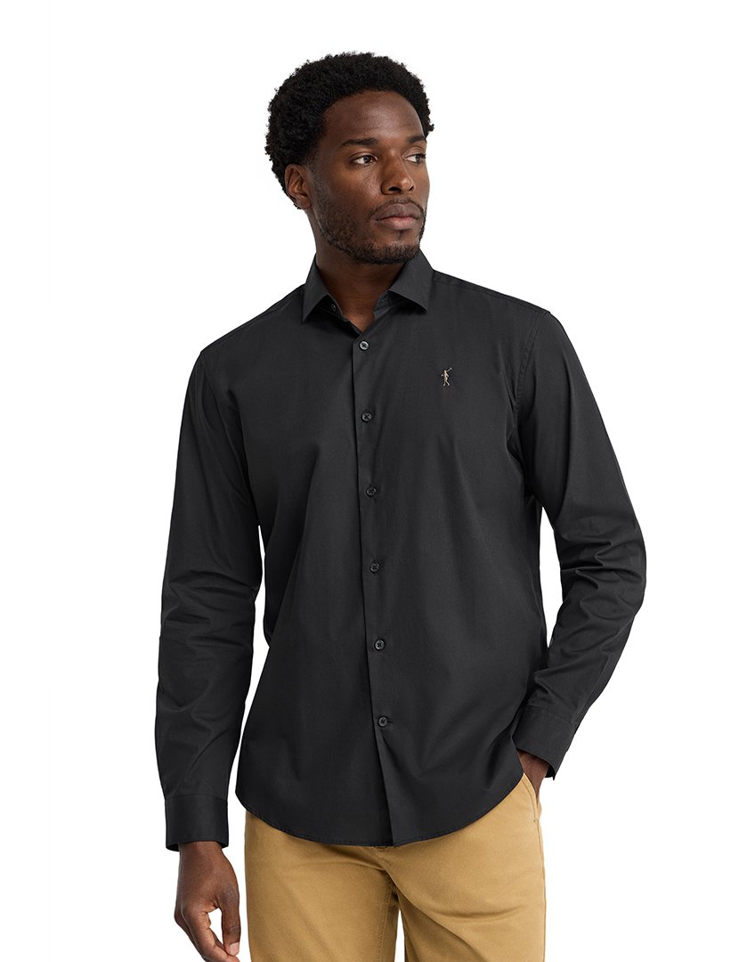 Camisa de manga comprida slim fit Preto