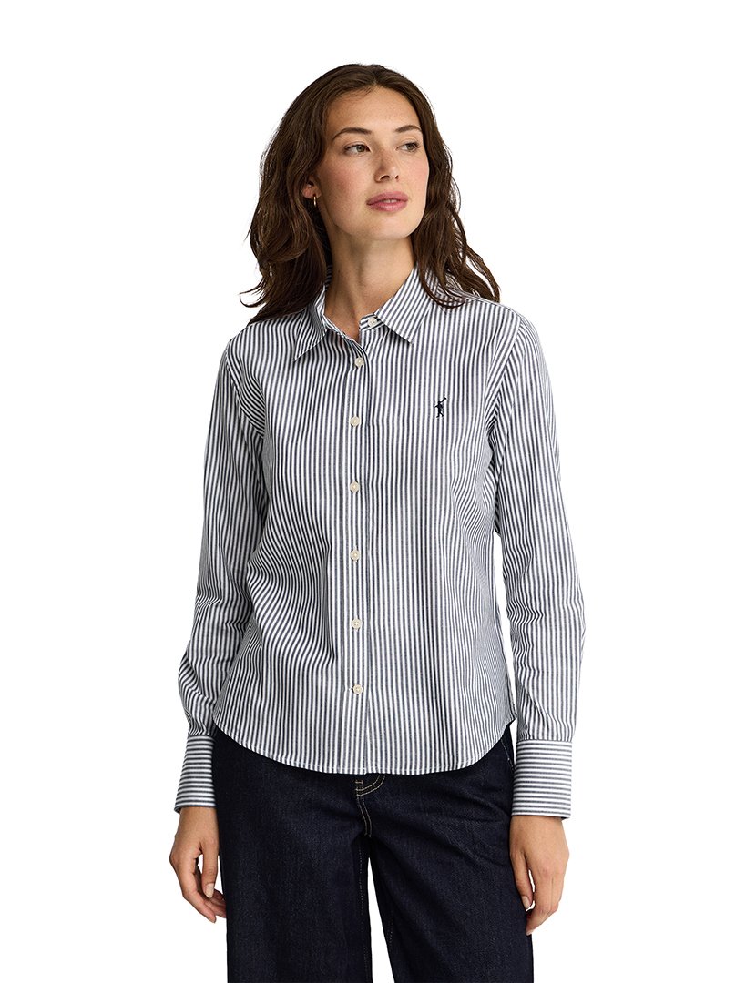 Camisa de manga comprida às riscas regular fit Azul Marinho