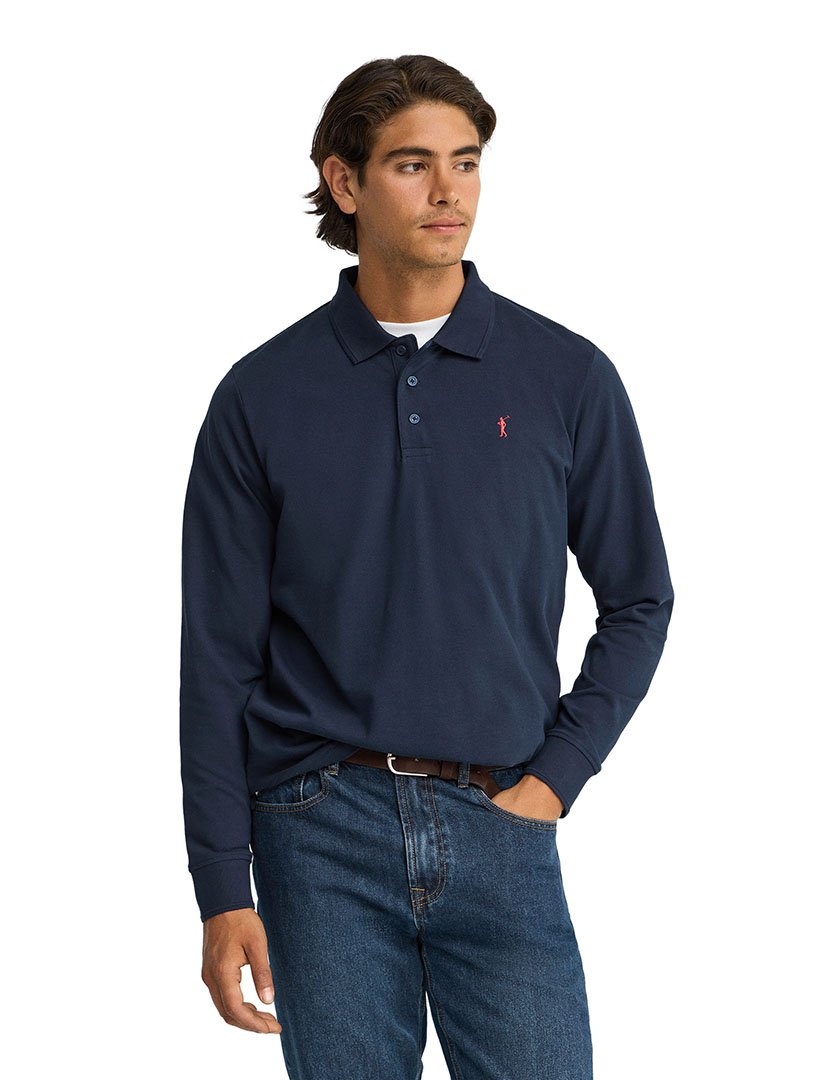 Pólo de manga comprida regular fit Azul Marinho