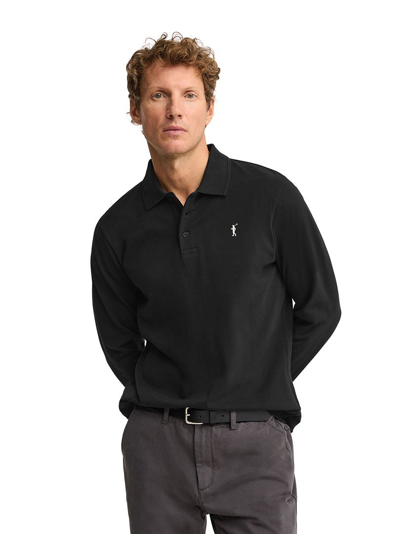 Pólo de manga comprida regular fit Preto