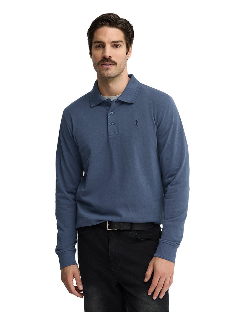 Pólo de manga comprida regular fit Azul