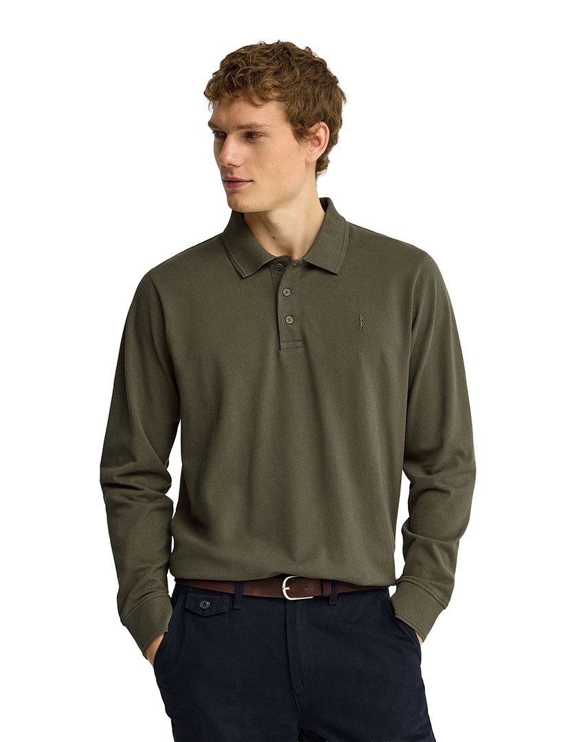 Pólo de manga comprida regular fit Verde Militar