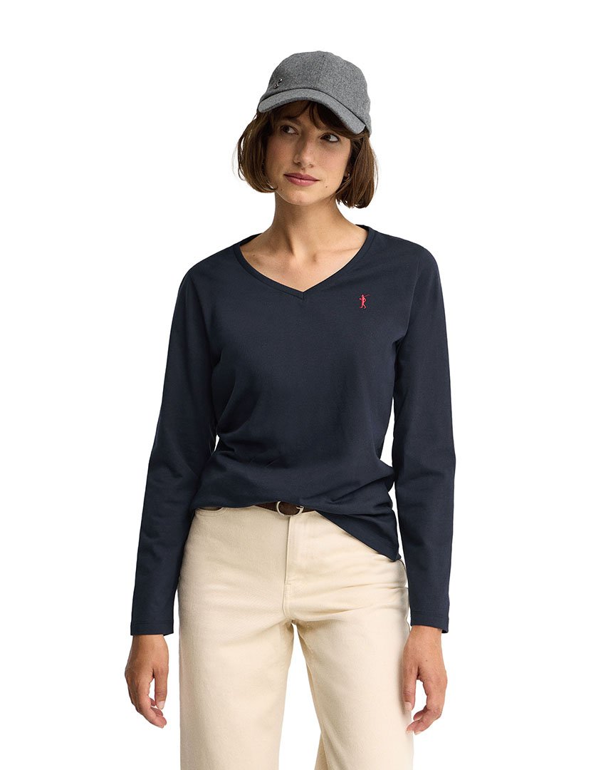 Camisola gola em V Azul Marinho