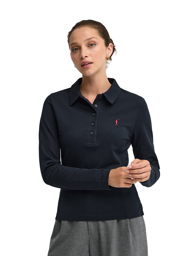 Pólo de manga comprida slim fit Azul Marinho