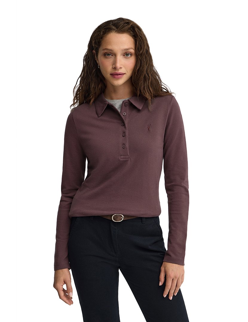 Pólo de manga comprida slim fit Ameixa