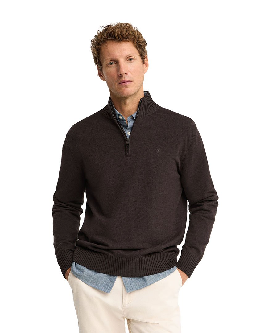 Camisola com meio fecho de lã GG12 Castano Escuro