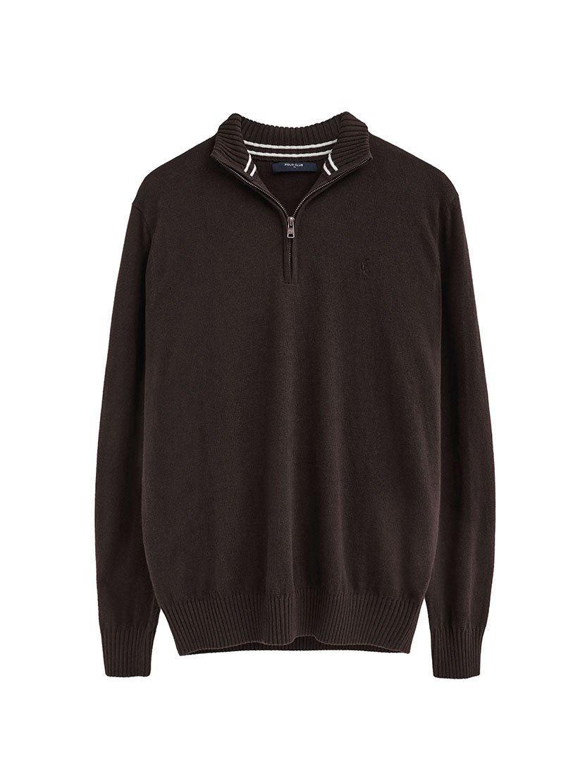 Camisola com meio fecho de lã GG12 Castano Escuro