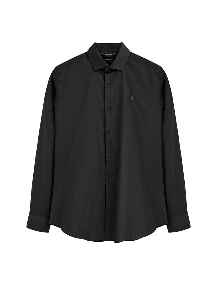 Camisa de manga comprida slim fit Preto